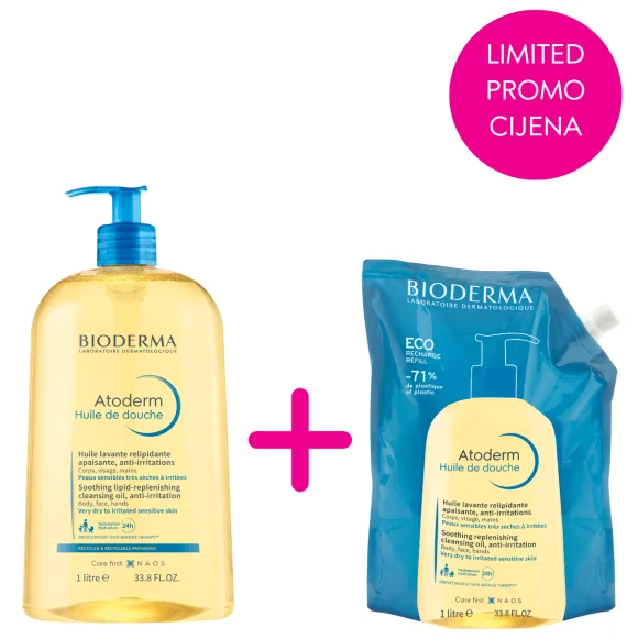 Bioderma Atoderm ulje za tuširanje 1l + refill 1l